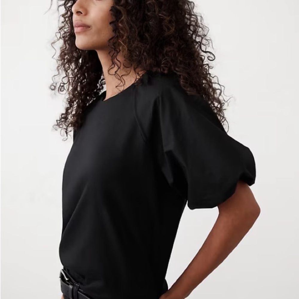 Banana Republic Black Boxy Puff Sleeve Tee